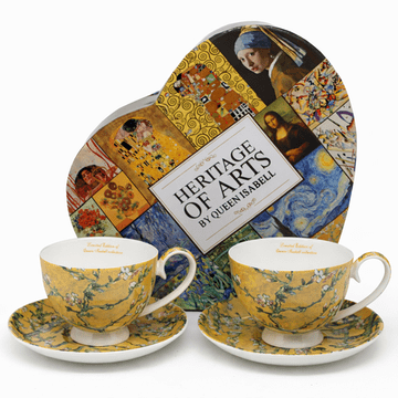 Porcelanaste skodelice s krožniki, 2 kosa, 250 ml, Van Gogh Mandelj