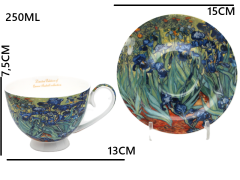 Porcelanaste skodelice s krožniki, 2 kosa. Van Goghove perunike, 250 ml, kot darilo