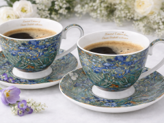 Porcelanaste skodelice s krožniki, 2 kosa. Van Goghove perunike, 250 ml, kot darilo