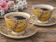 Porcelanaste skodelice s krožniki, 2 kosa, 250 ml, Van Gogh Mandelj