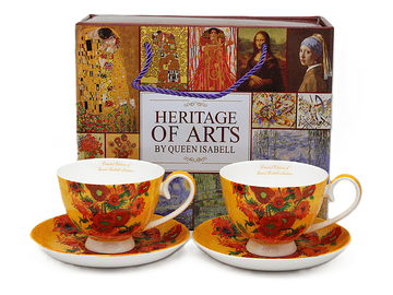 Porcelanaste skodelice s krožniki Van Gogh Sončnice 250 ml, komplet 2 kosov