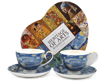 2 porcelanasti skodelici s krožniki Van Gogh Zvezdna noč kot darilo