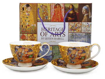 Porcelanaste skodelice 2 kos. KLIMT Kiss 250 ml + krožniki