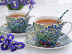 Porcelanaste skodelice s krožniki, 2 kosa. Van Goghove perunike, 250 ml, kot darilo