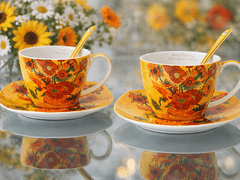Porcelanaste skodelice s krožniki Van Gogh Sončnice 250 ml, komplet 2 kosov