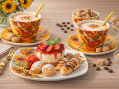 Porcelanaste skodelice s krožniki Van Gogh Sončnice 250 ml, komplet 2 kosov