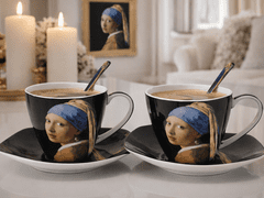 Porcelanaste skodelice 250 ml s krožniki - 2 kosa Vermeer Dekle z bisernim uhanom