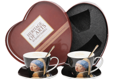 Porcelanaste skodelice 250 ml s krožniki - 2 kosa Vermeer Dekle z bisernim uhanom