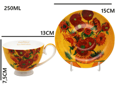Porcelanaste skodelice s krožniki Van Gogh Sončnice 250 ml, komplet 2 kosov