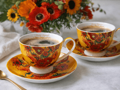 Porcelanaste skodelice s krožniki Van Gogh Sončnice 250 ml, komplet 2 kosov