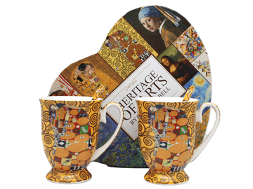 Porcelanaste skodelice 2 kosa Gustav Klimt Poljub luksuzni darilni set
