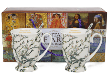 Porcelanaste skodelice 300 ml 2 kosa Van Gogh Cvetoči mandelj kot darilo