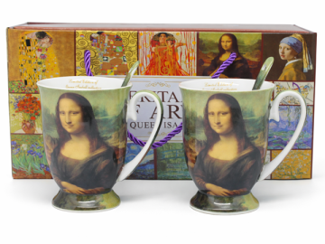 Porcelanaste skodelice 2 kosa Leonardo da Vinci "Mona Lisa" 300 ml kot darilo