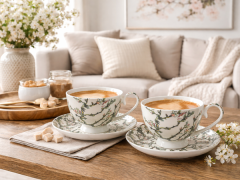 Porcelanaste skodelice s krožniki, 2 kosa, 250 ml, Van Gogh Mandelj