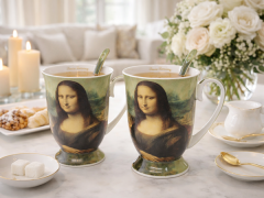 Porcelanaste skodelice Mona Lisa, 2 kosa, 300 ml, elegantno darilo