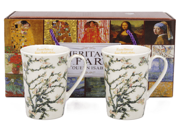 Porcelanaste skodelice 300 ml 2 kosa Van Gogh Cvetoči mandelj kot darilo