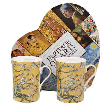 Porcelanaste skodelice 300 ml 2 kosa Van Gogh Cvetoči mandelj kot darilo