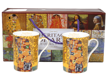 Porcelanaste skodelice 300 ml komplet 2 kosov Klimt Poljub elegantno darilo