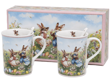 Komplet dveh porcelanastih skodelic z velikonočnim zajčkom v darilni škatli