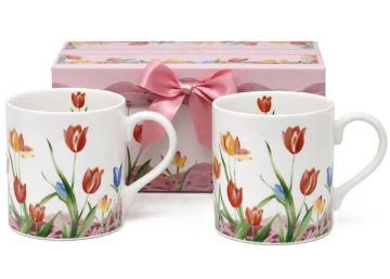 Komplet dveh porcelanastih skodelic s prostornino 250 ml v darilni škatli z motivom tulipana