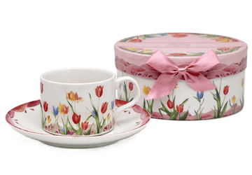 180 ml porcelanasta skodelica s krožnikom v obliki tulipana, idealna za darilo