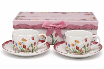 Komplet dveh skodelic s krožniki 180 ml Tulipani kot darilo
