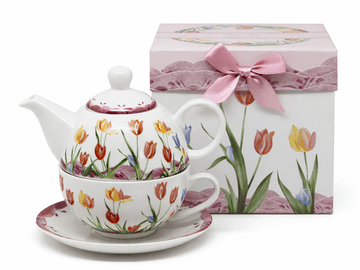 Porcelanski komplet vrčev in skodelic Darilna škatla Tulipani