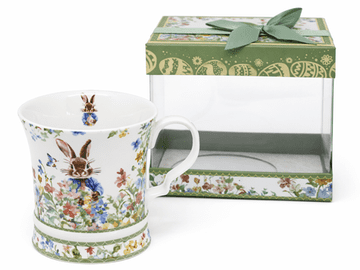 Porcelanasta skodelica 350 ml, darilna škatla z velikonočnimi rožicami