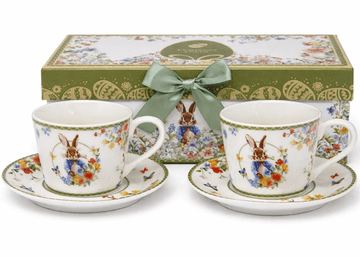 Komplet porcelanastih skodelic 2x120ml darilna škatla z velikonočnim zajčkom
