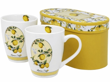 Komplet dveh skodelic z limonino barvo, 360 ml, porcelanaste, darilna škatla