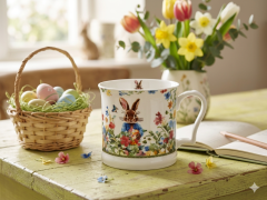 Porcelanasta skodelica 450 ml, darilna škatla z velikonočnimi rožicami