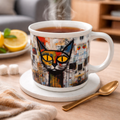 Porcelanasta skodelica ART KOT 400 ml + darilna škatla