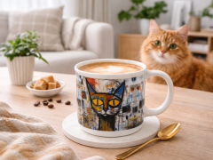 Porcelanasta skodelica ART KOT 400 ml + darilna škatla