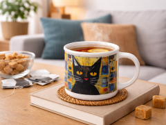 Porcelanasta skodelica 400 ml ART KOT darilna škatla