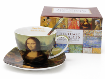 Porcelanasta skodelica in krožniki Mona Lisa - darilni set
