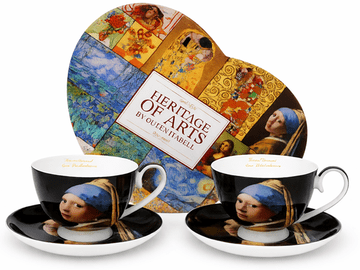 Vermeer Dekle z bisernim uhanom porcelanaste skodelice 250 ml s krožniki, 2 kosa.