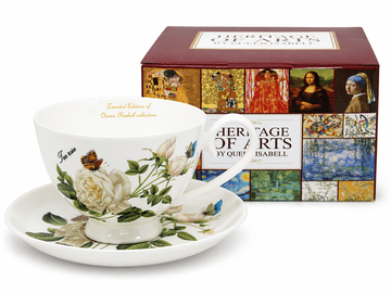 Porcelanasta skodelica White Rose 250 ml + darilo krožnik