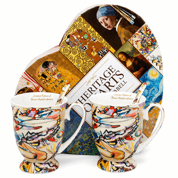 Komplet 2 porcelanastih skodelic z žličkami 300 ml v slogu Kandinskega + škatla