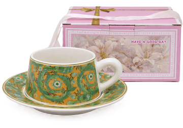 Luksuzna zelena porcelanasta skodelica 300 ml s krožnikom + darilna škatla