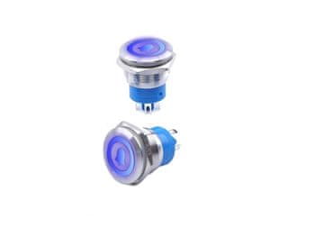 ZVOČNIK 19x27MM MODRA LED MONOSTABILNA SREBRNA VANDALOZDRAVNA 250V 2A