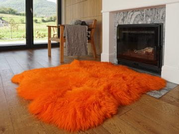 VELIKA OVČJA KOŽA Dvojna XXL oranžna odeja Pravo usnje Ovčja koža 122 cm x 122 cm Dekorativna preproga