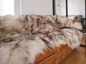 VELIKA OVČJA KOŽA Trojna X Muflon Bela Rjava Odeja Pravo usnje Ovčja koža 64" x 46" Dekorativna preproga Naravna, zelo debela, sijoča!