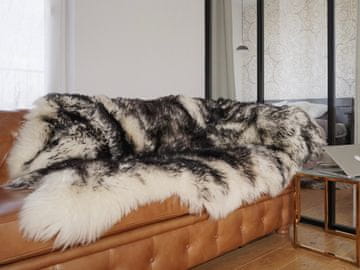VELIKA OVČJA KOŽA Trojna X Muflon Bela Črna Odeja Pravo usnje Ovčja koža 64" x 46" Dekorativna preproga Naravna, zelo debela, sijoča!