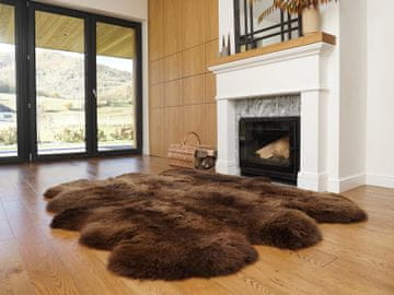 Rjava preproga Sexto iz pravega ovčjega usnja, 80 x 70 palcev (200 x 180 cm), luksuzna preproga iz naravne volne in krzna XL, dizajn s štirimi vrstami usnja