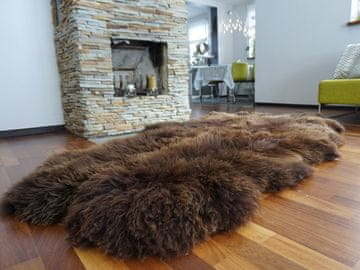 Rjava ovčja preproga iz 4 pravih ovčjih kož, velika odeja iz naravne volne, 200 x 110 cm, prijetna rustikalna dekoracija za dom, preproga za kamin ali kavč