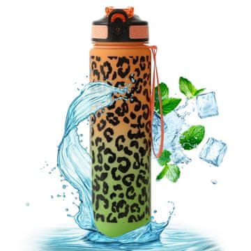 STEKLENICA ZA VODO LEOPARD 1L OMBRE ORANŽNA ZELENA MOTIVACIJSKA