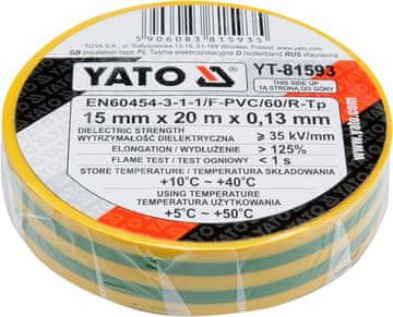 YATO Električni izolacijski trak 15mmx20mx0.13mm rumeno-zelen YT-81593