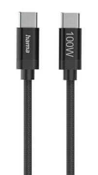 Hama USB-C kabel - 100W 1,5 m črne barve