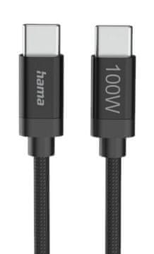 Hama USB-C kabel - 100W najlon 3 m črne barve