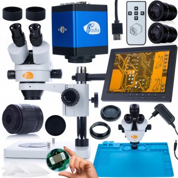 Rosfix Komplet mikroskopa Mercury Pro MSMP-T-PS1 + kamera Draco Blue PRO KMDBP-HDMI-VGA + silikonska podloga 480x320 mm + držalo z 8" zaslonom